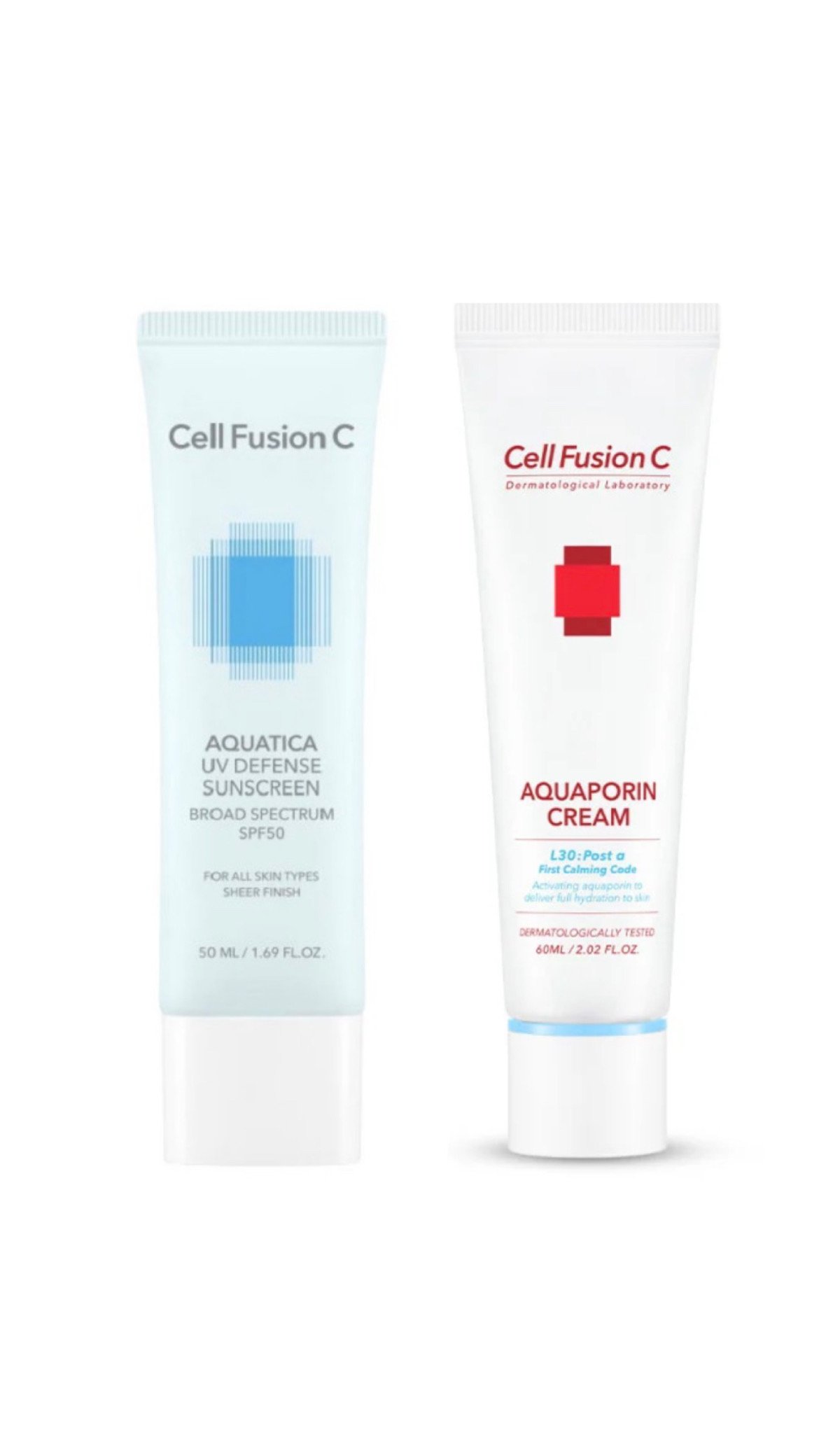 Rinkinys Cell Fusion C drėkinantis kremas „Aquaporin Cream“ & Aquatica Sunscreen SPF 50 drėkinantis kremas nuo saulės