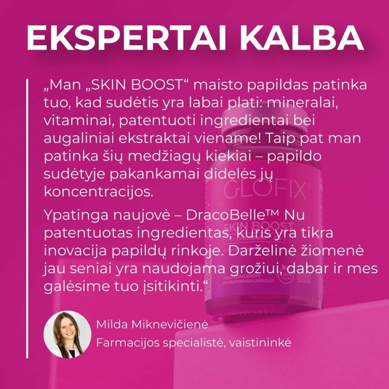 Maisto papildas GLOFIX® vitaminai, mineralai, antioksidantai odai ir plaukams „SKIN BOOST“ (1 mėnesio kursas) - Image 3
